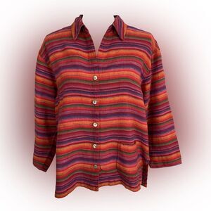 Vintage Chico’s Design Jacket Women 2/M Linen 90s Colorful Stripe Boho Retro